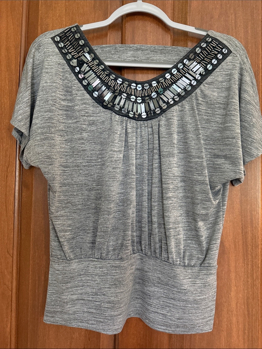 Heather Gray Embellished Scoop Neck Women's Tee